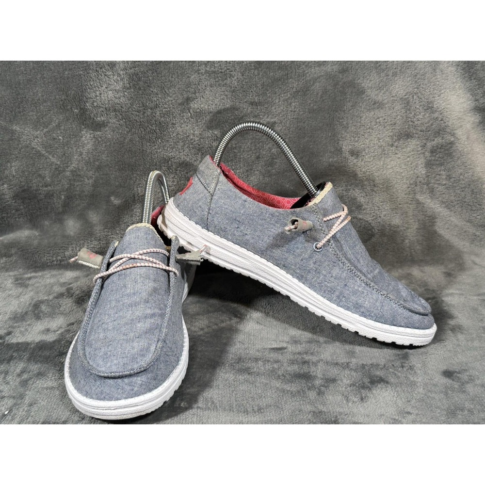 Hey Dude Wendy Chambray Braid Shoes Womens Size 9 Blue Slip On Moccasin EU 40